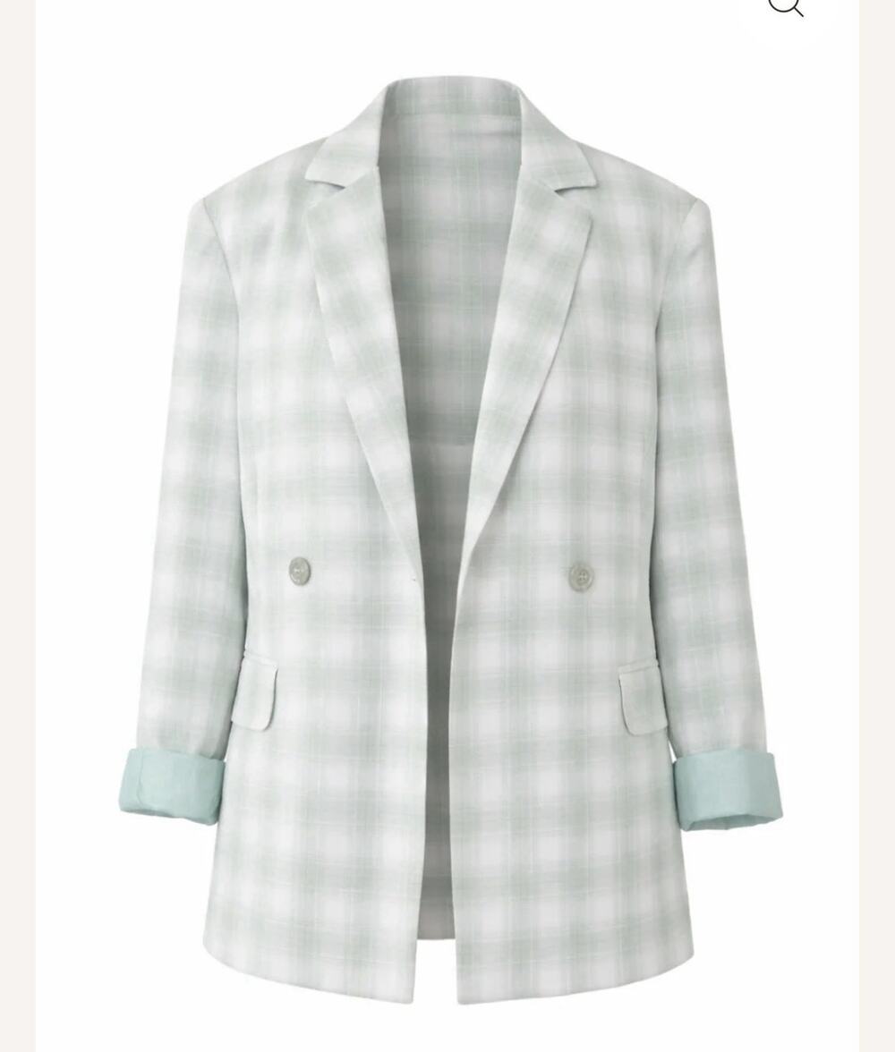 Baevely It Girl Plaid Double Breasted Blazer Blue Women’s L